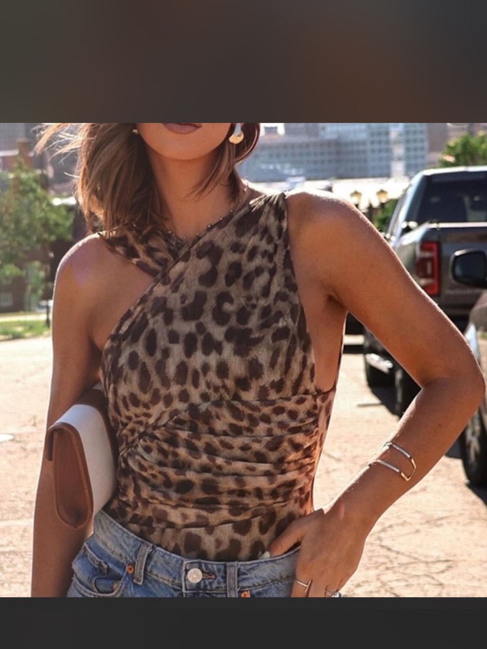 Zara Leopard-Print One-Shoulder Camisole - Brown/Beige